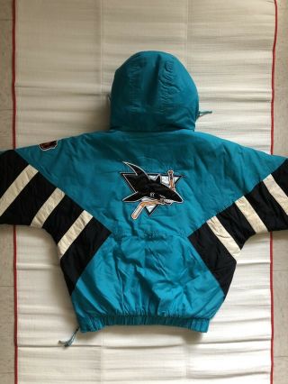 Vintage Starter San Jose Sharks Hooded Pullover Jacket Puffer Mens Size M Nhl