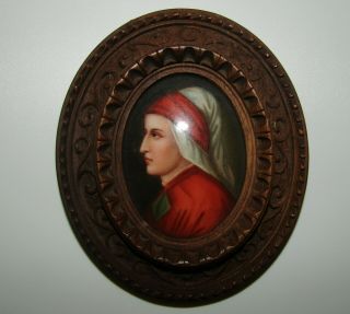 , Antique Georgian Miniature Portrait Painting On Porcelain / Wood Frame