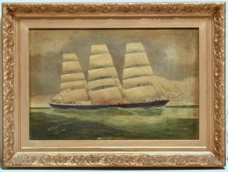 Antique Marine Oil Painting Masted Schooner Ship,  Signed Wilton S.  F - American?