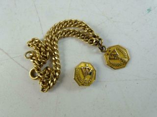 Vintage 10k Solid Yellow Gold Wisconsin Bell System Charm Bracelet Lapel Pin X2