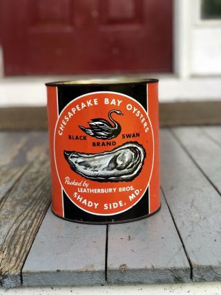 Vintage Blackswan Leatherbury Bros Oyster Can Gallon Shadyside Md