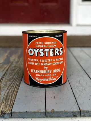 Vintage Blackswan Leatherbury Bros Oyster Can Gallon Shadyside Md 3