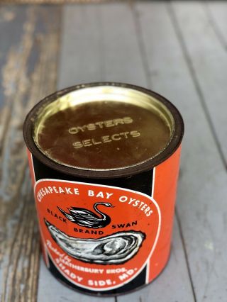 Vintage Blackswan Leatherbury Bros Oyster Can Gallon Shadyside Md 5