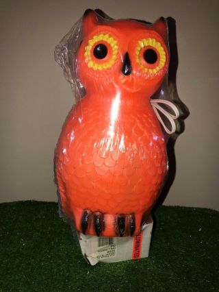 Rare Vintage Union Halloween 14 " Orange Lighted Blow Mold Owl Decor