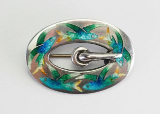 Antique Art Nouveau Sterling Silver Enamel Buckle Koi Fish Pin Richard Hemsley