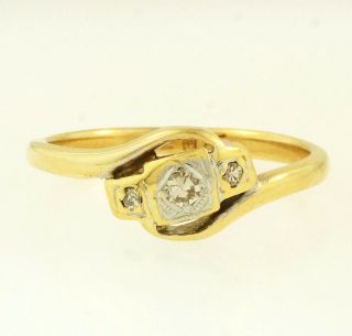 Vintage 18ct Yellow Gold & Platinum Diamond Crossover Three Stone Ring (size L)