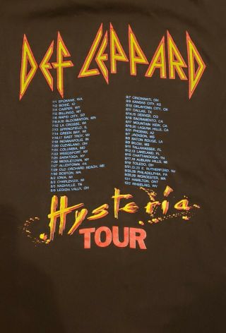 Vintage 1988 Def Leppard Hysteria Tour T Shirt Black 50/50 Thin L Usa