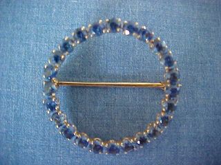 14k Yellow Gold And Sapphires Circle Pin Brooch 24 Prong - Set Sapphire Gemstones