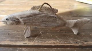 Antique Alaskan Inuit Bovine Carved Bone Fish Figure Lure? 7 "
