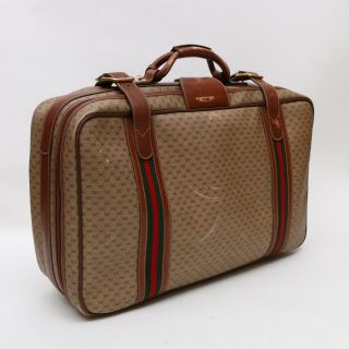 Vintage Gucci Gg Monogram Suitcase W/leather Trim Carry - On Travel Bag Luggage