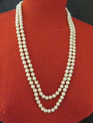 Vintage Real Pearl Necklace Opera Length Knotted 58 Inch Long Strand 764k