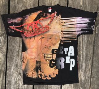 Vintage Aerosmith Get A Grip All Over Print T Shirt 1993 Band Tour Tee