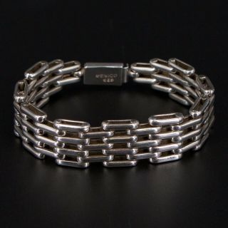 Vtg Sterling Silver - Mexico Graduated Panther Chain Link 7.  5 " Bracelet - 52.  5g