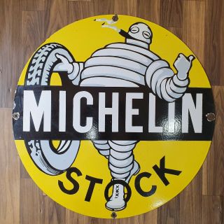 Michelin Stock Vintage Porcelain Sign 24 Inches Round