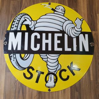 MICHELIN STOCK Vintage Porcelain Sign 24 INCHES ROUND 2