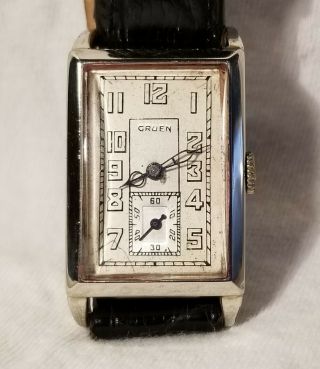 1920s Gruen Quadron 157 Cal Art Deco Swiss Mens Dress Enamel Watch 14k Gf Rare
