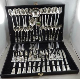 Wm Rogers & Son Silverplate Enchanted Rose 48 Piece Set Bg305