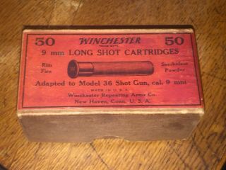 Antique Winchester 9mm Long Shot Cartridges For Model 36 Empty Box Ex Cond
