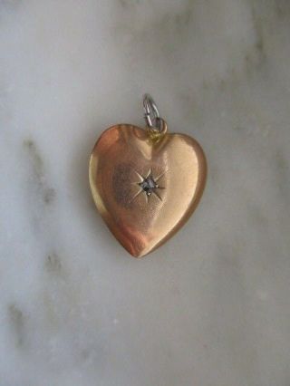 Vintage 14 Kt Yellow Gold & Diamond Heart Pendant
