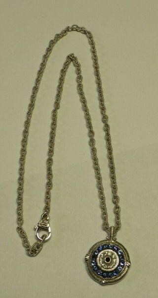Judith Ripka CZ Sterling Silver Necklace & Bracelet Set Blue Rhinestones 6