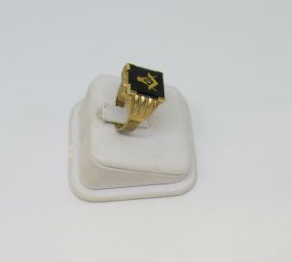 10K Yellow Gold Black Onyx Vintage Mason Masonic Ring Size 10 3