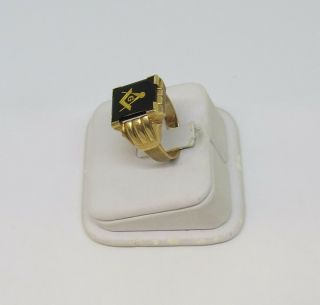 10K Yellow Gold Black Onyx Vintage Mason Masonic Ring Size 10 4