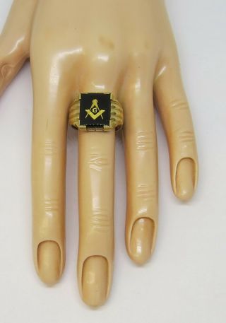 10K Yellow Gold Black Onyx Vintage Mason Masonic Ring Size 10 7