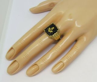 10K Yellow Gold Black Onyx Vintage Mason Masonic Ring Size 10 8
