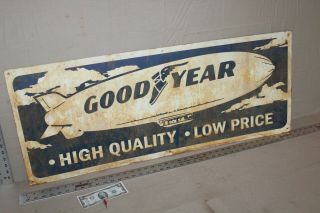 Scarce 40 " Vintage Goodyear Tires Blimp Painted Metal Sign Gas Oil Service Farm