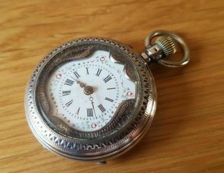 Rare Gorgeous Victorian Antique Silver Pocket Watch Bird