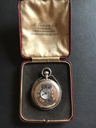 Antique Half Hunter Silver Pocket Hallmarked 1937 Watch By J.  W.  Benson London