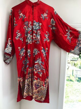 Stunning Vintage Antique Red Silk Embroidered Kimono/ Robe 3