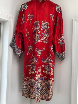 Stunning Vintage Antique Red Silk Embroidered Kimono/ Robe 6