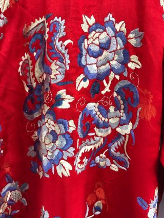 Stunning Vintage Antique Red Silk Embroidered Kimono/ Robe 7