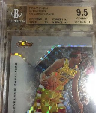 LEBRON JAMES 04 - 05 FINEST XFRACTOR BGS 9.  5 GOLD JERSEY /199 2nd Year RARE 2