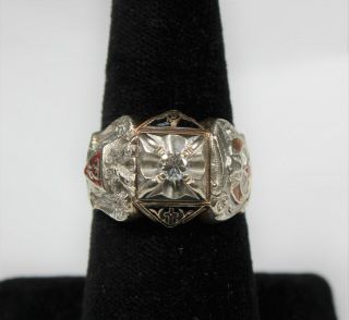 Vintage 10k Gold Mason 32 Degree Double Eagle Diamond Ring