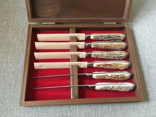 Vintage Collectible Rare 6 Piece Abercrombie & Fitch Stag Horn Steak Knife Set