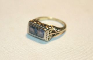 Stunning Antique Art Deco Platinum & 14k Gold Filigree Blue Sapphires Ring