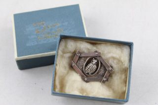 Antique Victorian.  925 Sterling Silver Aesthetic Movement Owl Brooch Boxed (9g)