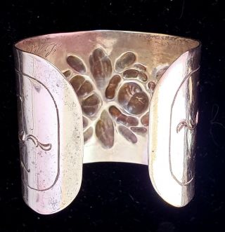 Vintage Kulik Kulikraft Hand Wrought Sterling Silver Rose Cuff Bracelet look 2