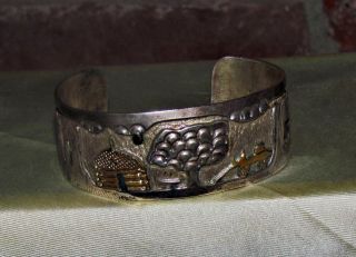 Vintage A.  Henry Navajo Sterling Silver Story Teller Cuff Bracelet Signed