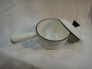 Vtg Le Creuset White 14 Enameled Cast Iron Sauce Pan/pot & Lid France