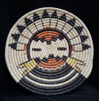 Hopi Indian 2nd Mesa Vintage 14 " D Coiled Yucca Basket W/ Kachina Head
