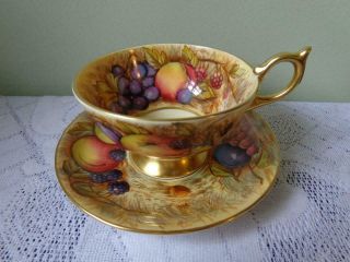 Vintage Aynsley Bone China Large Fruit/heavy Gold Gild Wide Mouth Cup & Saucer