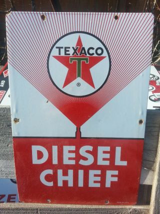 Vintage 1962 Texaco Diesel Fuel Chief Porcelain Sign Gas Oil Rack Plate