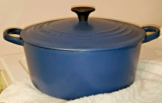Vintage Le Creuset No.  22 Blue Dutch Oven 3 - 1/2 Quart With Lid Enamel Cast Iron