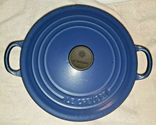 Vintage Le Creuset No.  22 Blue Dutch Oven 3 - 1/2 Quart with Lid Enamel Cast Iron 3