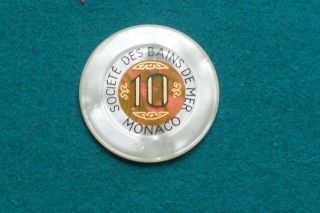 Principality Of Monaco Societe Des Bains De Mer Vintage Casino Chip Ten Francs