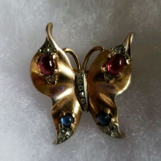 Rare Vintage Sterling Silver Signed Trifari Butterfly Gemstone Brooch Pin Jewels