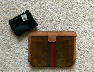 Vintage Gucci Brown Suede Clutch Handbag Purse Cosmetic Toiletry Case